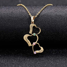 Personalized 3 Love Heart Hollow Design Birthstone Engrave Name Necklace Pendant