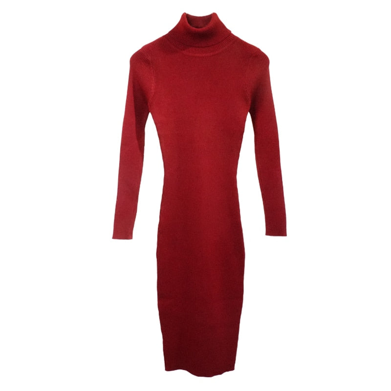 Abito da donna in maglia con collo alto in maglione Abiti aderente a maniche lunghe con maniche lunghe Vestidos