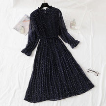 Polka Dot Women Dress Flare Sleeve Office Chiffon Dot Print Dresses A-line Vintage Vestidos