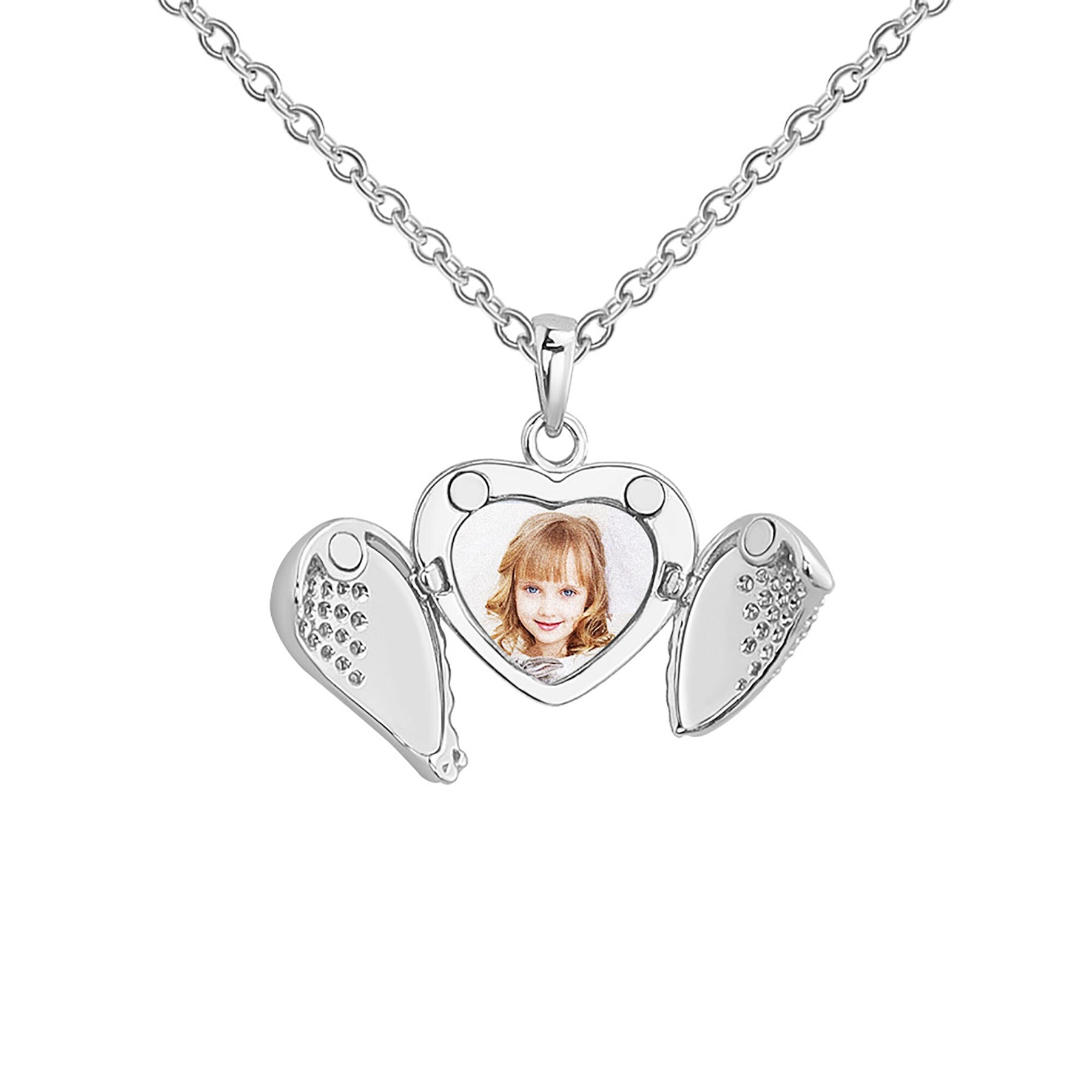 Personalize Heart Locket Necklace Plated Rose Gold Silver Color Angel Wing Shape Custom Photo Pendant