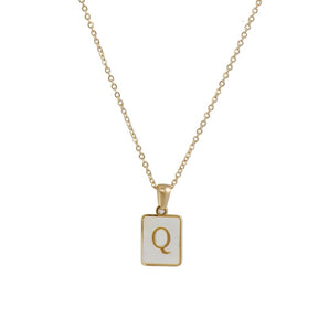 18K Golden Chain Necklaces Male Square Natural Shell Initial Letters Pendant Stainless Steel Jewelry