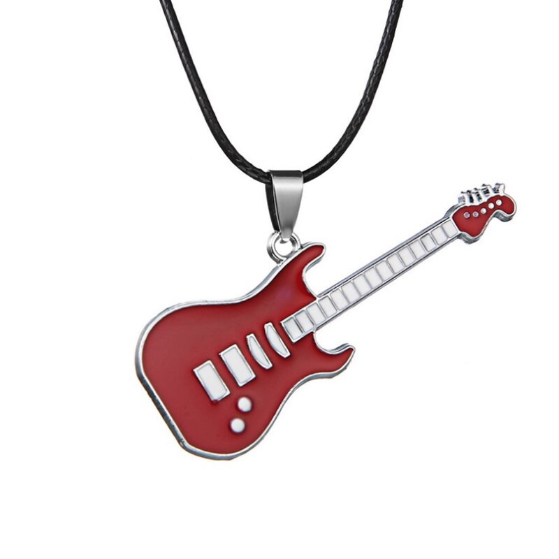 Love Music Exquisite Guitar Shaped Pendant Leather Rope Clavicle Chain Jewelry