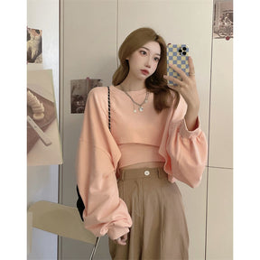 Autumn Two Piece Suit Hoodies Women Loose Bat Sleeve Tops Fashion Popular Crop Sweatshirts+Camis