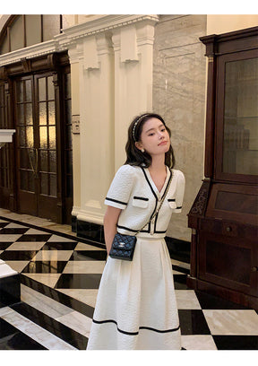 Vintage Summer Short Sleeve Top + High Waist Mini Skirt Suits Ensemble Femme