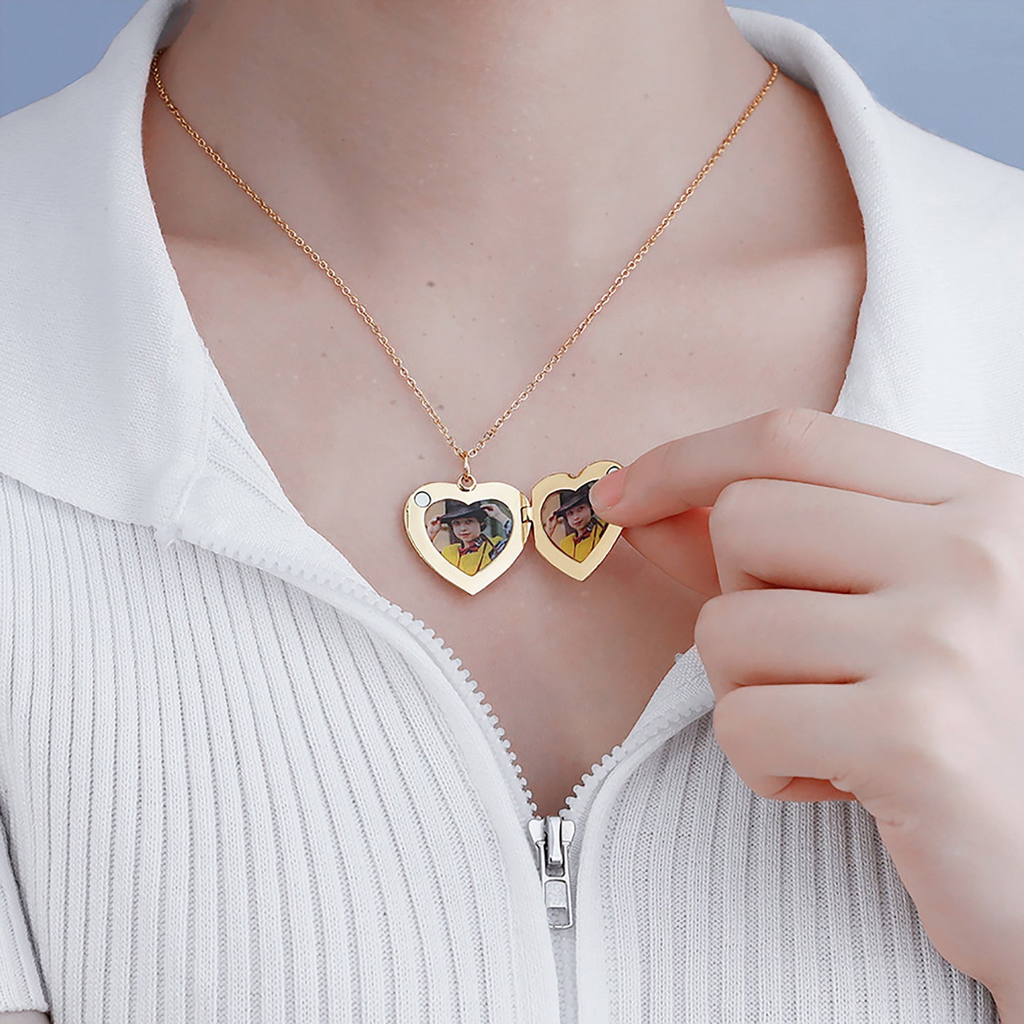 Personalized Picture Open Heart Locket Shape Necklace Custom Photo Text Pendant Jewelry