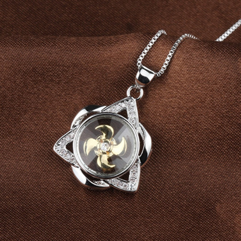 Collana con ciondolo a forma di mulino a vento girevole AAA Cubic Zirconia Pavimenta gioielli in cristallo color argento color oro