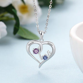 Personalized Heart Necklace with Birthstone Custom Name Engraved Pendant