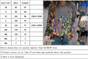 Women's Flower Print Top Loose Long-sleeved Round Neck Sweater All-match T-shirt