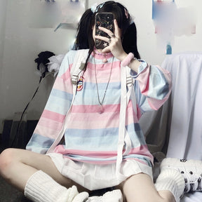 Long Sleeve T Shirt girl Top spring autumn embroidery stripe Tees Women full Sleeve T-shirt