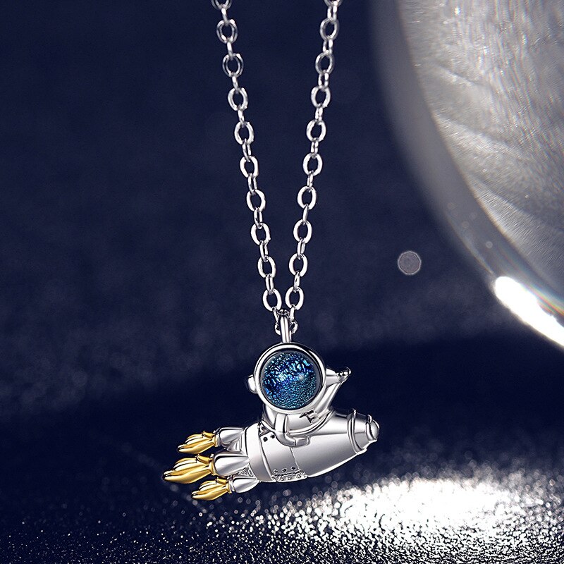 Spaceman Moon Couples Necklace Milky Way Space Pendant Necklaces Jewelry