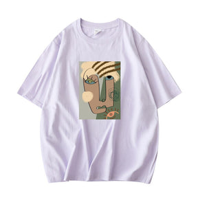 Abstract Pattern Tshirts Lady Cotton Green Summer Tees Lady Short Sleeve Streetwear Tops