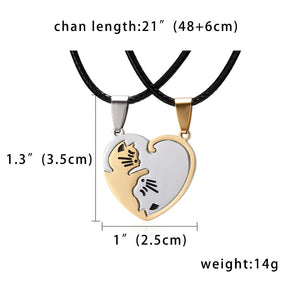 Collana con cuciture a forma di gatto bianco nero Amicizia a forma di cuore Gioielli in coppia con gatto bianco in oro