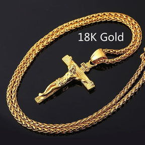 Jesus Cross Necklace for Fashion Gold color Cross Pendent with Chain Necklace Jewelry Gifts