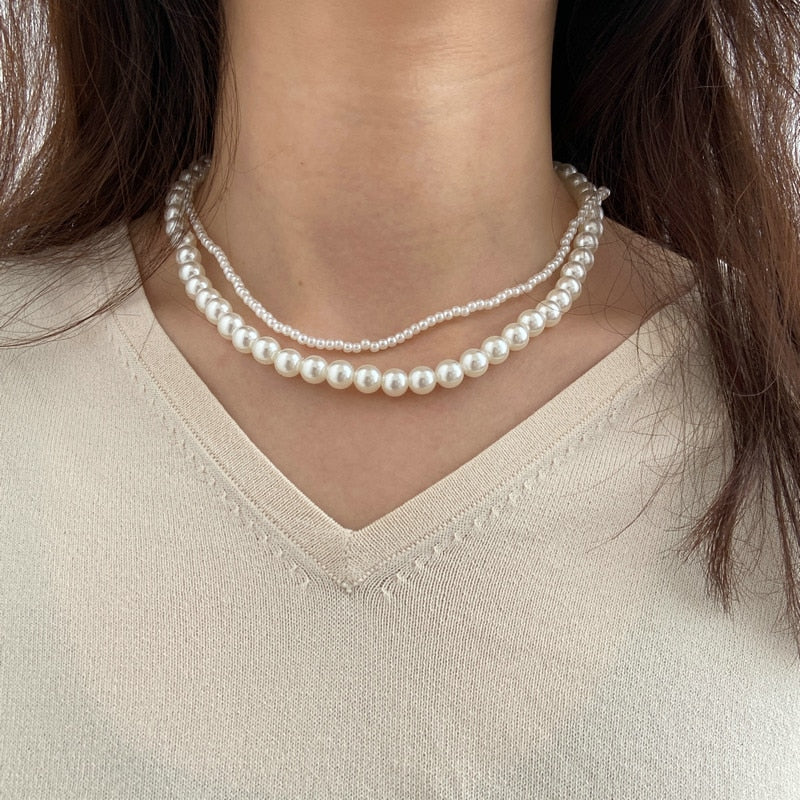 Trend Jewelry Wedding Big Pearl Necklace For Women Fashion White Imitation Pearl Choker