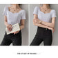 French Clavicle Square Collar Tops Women High Waist Croped Top Short Sleeve T-shirt Female