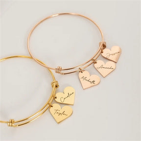 Personalized Bracelet Heart Customized Engraved 1-6Names Adjustable Bangles