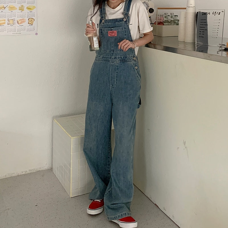 Casual Denim Jumpsuits Women Loose Overalls Baggy Wide Leg Rompers