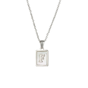 18K Golden Chain Necklaces Male Square Natural Shell Initial Letters Pendant Stainless Steel Jewelry