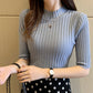 Knitted T Shirt Women Short Sleeve Basic Woman T-shirt  Femme Elasticity Poleras
