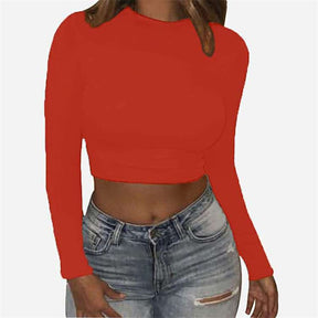 Women Sexy Bodycon T Shirt Long Sleeve O-neck Crop Top Modis Sheath T Shirt