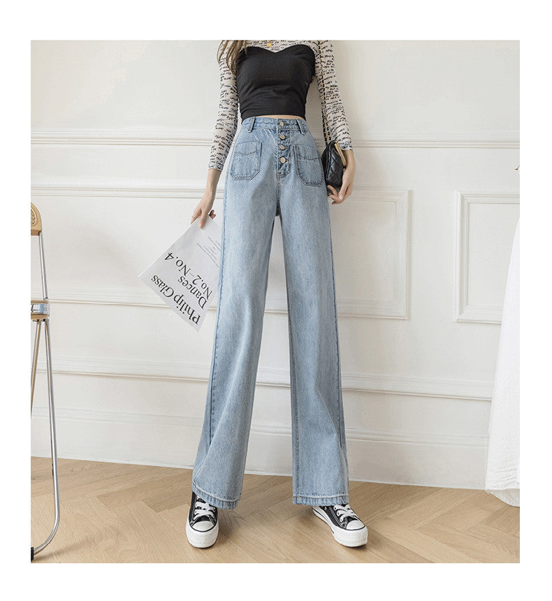 Women's Loose Straight Denim Trousers Female High Waist Wide Leg Pants high street