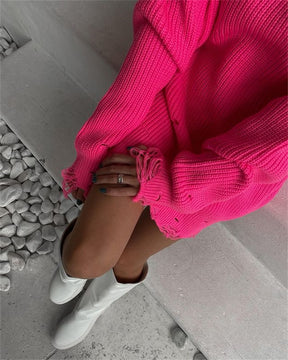 O Neck Oversized Mini Knitted Women Sweater Loose Dresses Autumn Winter Long Sleeve