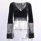 Ins Goth Sexy Women Gothic Crop Top Flare Long Sleeve Lace Hollow Out Black  V-neck T-shirt
