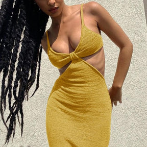 Gestrickte Maxikleider für Frauen Sommer 2021 Elegant Sexy Cut Out Backless Bodycon