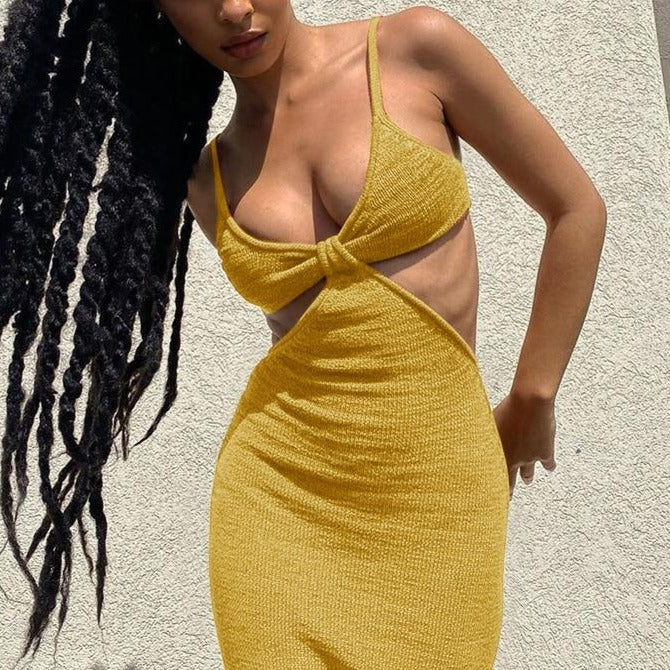 Knitted Maxi Dresses for Women Summer 2021 Elegant Sexy Cut Out Backless Bodycon