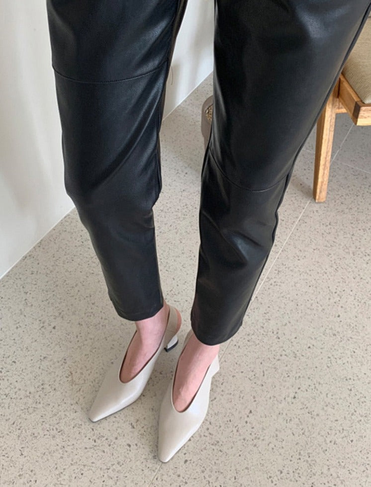 Spliced Loose Leather Pants Women Zipper PU Leather Trousers Women