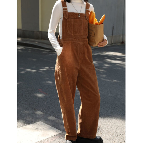 Brown Corduroy Jumpsuits Women Autumn Straight Baggy Loose Casual Wide Leg Trousers Female