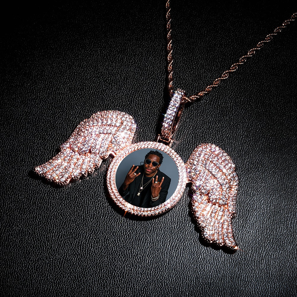 Angel Wings Photo Rose Gold Memory Necklace