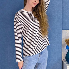 Women Striped Long Sleeve T-shirts Female Streetwear Autumn Spring Cotton Tees Tops