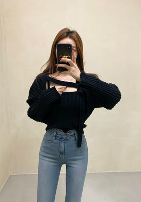 Camisole Knitted Cardigans Women Two Piece Sets 2021 Autumn Sweater Jacket Woman