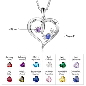 Personalized Heart Necklace with Birthstone Custom Name Engraved Pendant