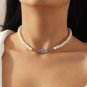 Big White Imitation Pearl Choker Necklace  Clavicle Chain Fashion Necklace