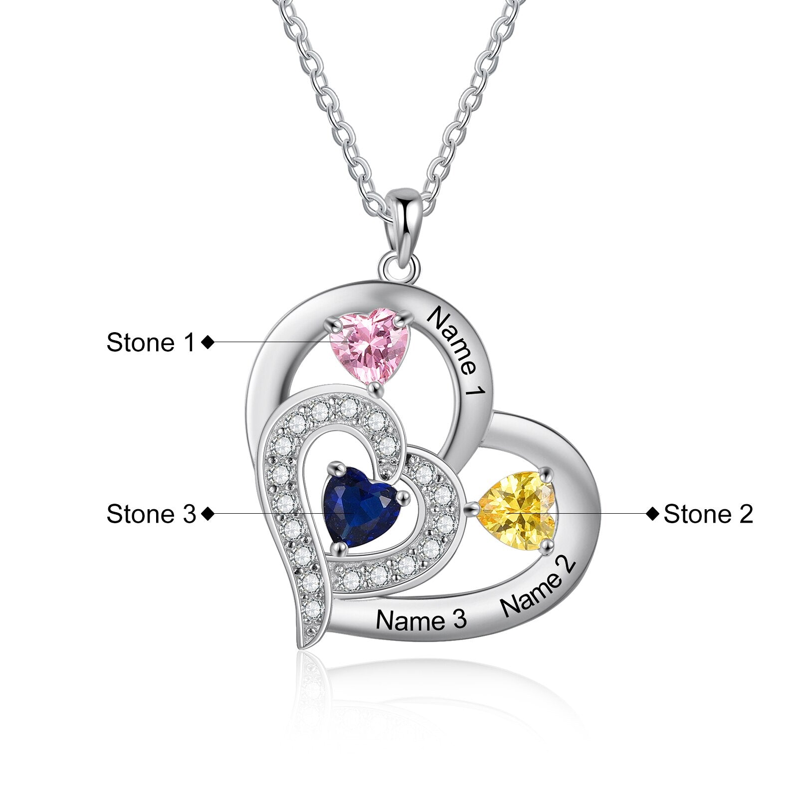 Personalisierte 1-6 Name Gravur Herz Anhänger DIY Birthstone Halskette