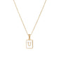 18K Golden Chain Necklaces Male Square Natural Shell Initial Letters Pendant Stainless Steel Jewelry