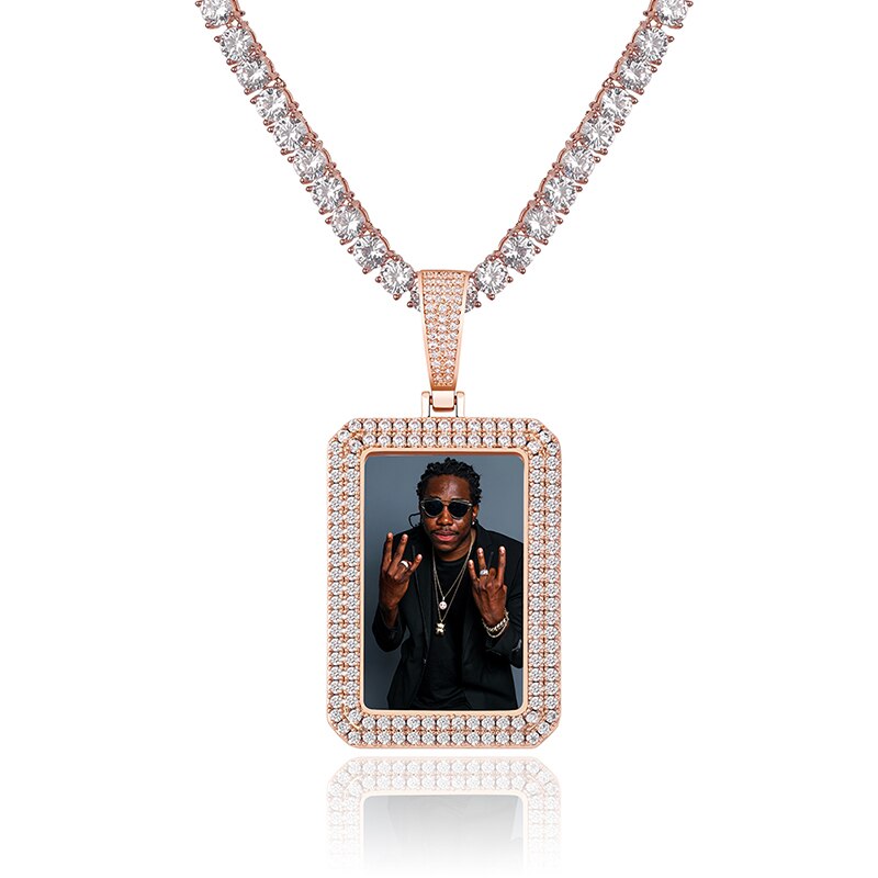 custom photo square medallion pendant hip hop fashion jewelry