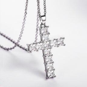 Cross Necklace Female Inlaid White/Pink Cubic Zirconia Fashionable for Party Jewelry