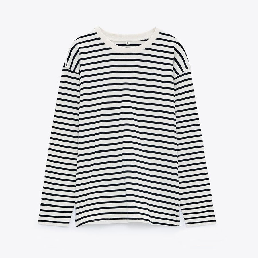 Women Striped Long Sleeve T-shirts Female Streetwear Autumn Spring Cotton Tees Tops