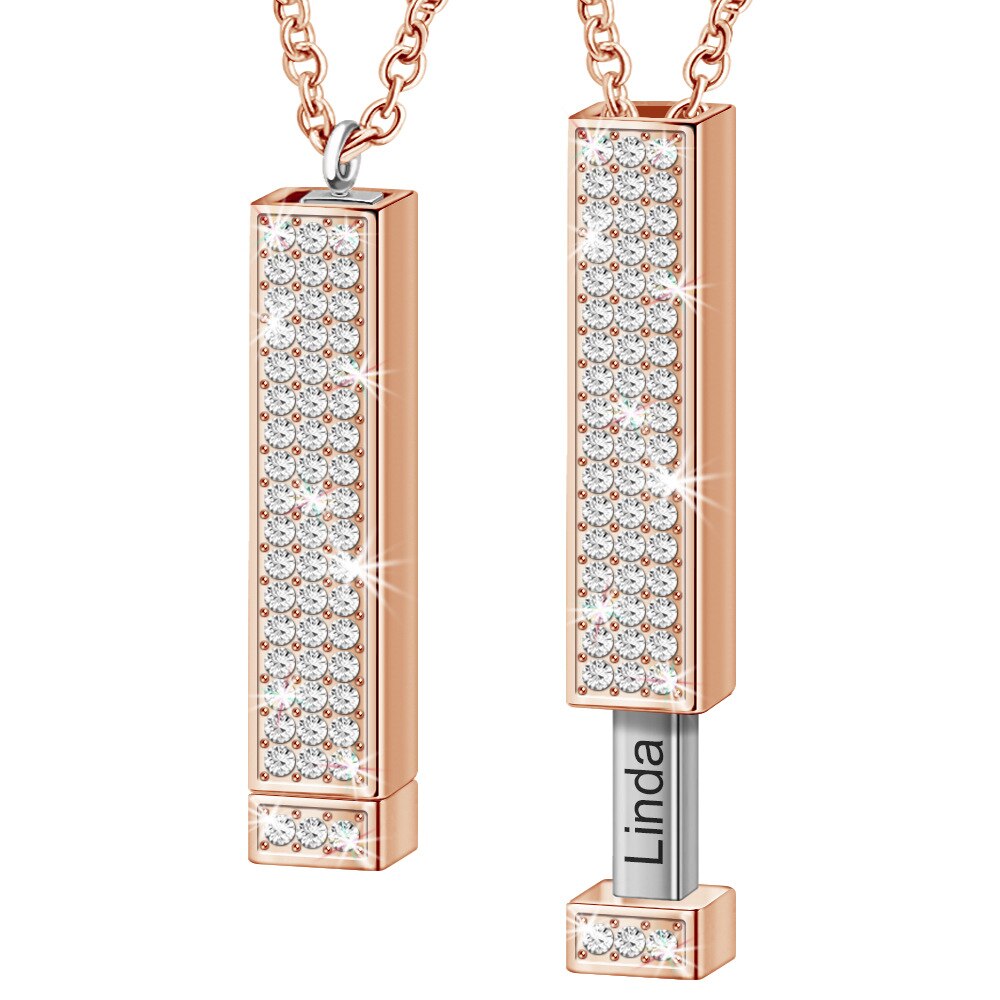 Rose Gold Personalized Name Retractable Double-layer Engraved 3D Necklace