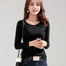 T-shirt Slim Pure Cotton 95% Women T-shirt Long-sleeved for Female Thin Tops Woman Tees Shirt