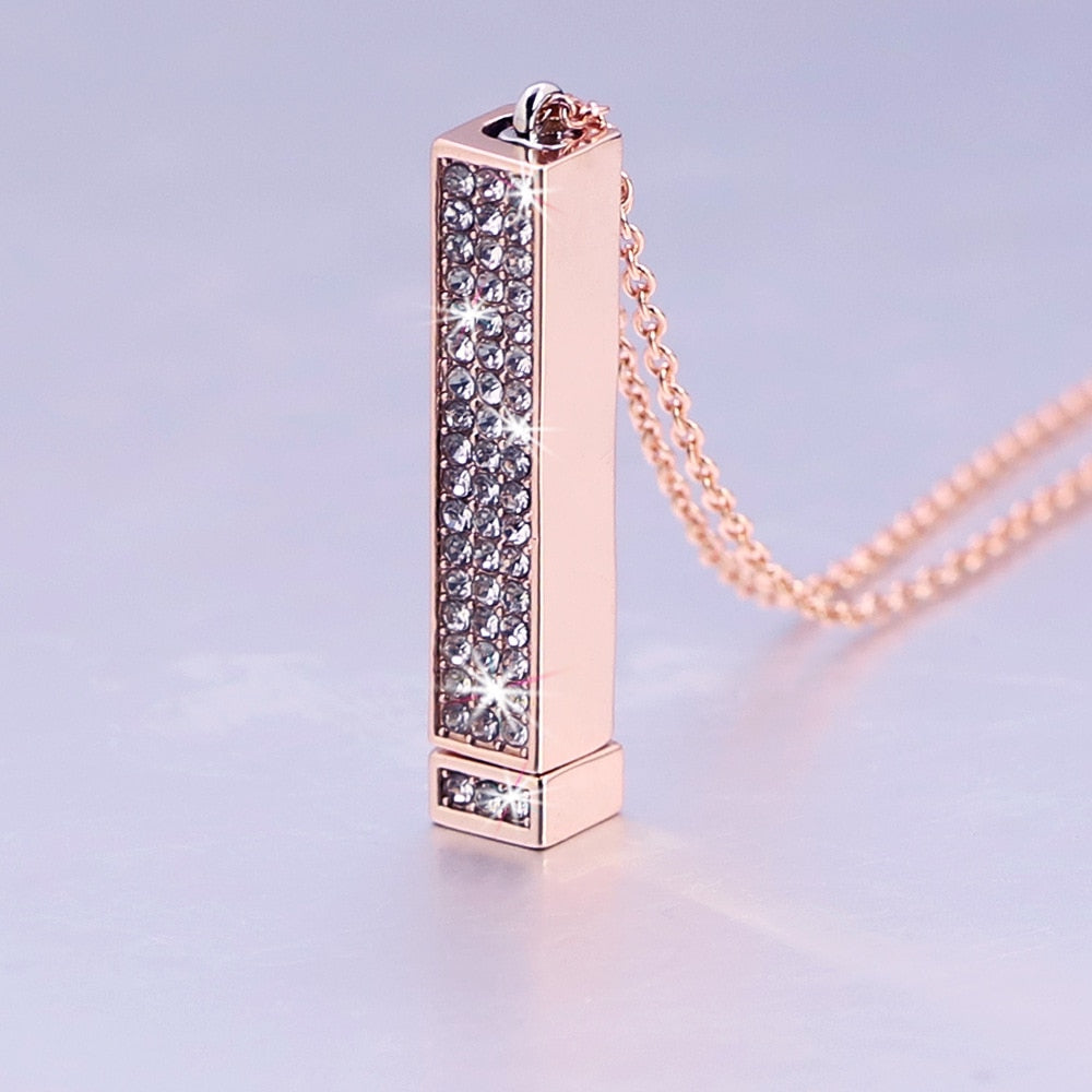 Rose Gold Personalized Name Retractable Double-layer Engraved 3D Necklace