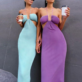 Women Halter Cut Out Backless Corset Midi Dress High Waist Split Slim Grunge Vestidos 2022 Summer