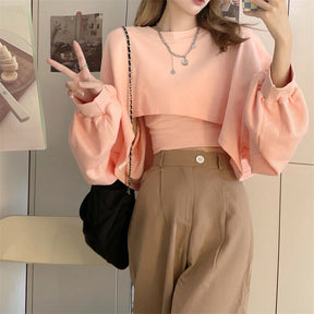 Autumn Two Piece Suit Hoodies Women Loose Bat Sleeve Tops Fashion Popular Crop Sweatshirts+Camis