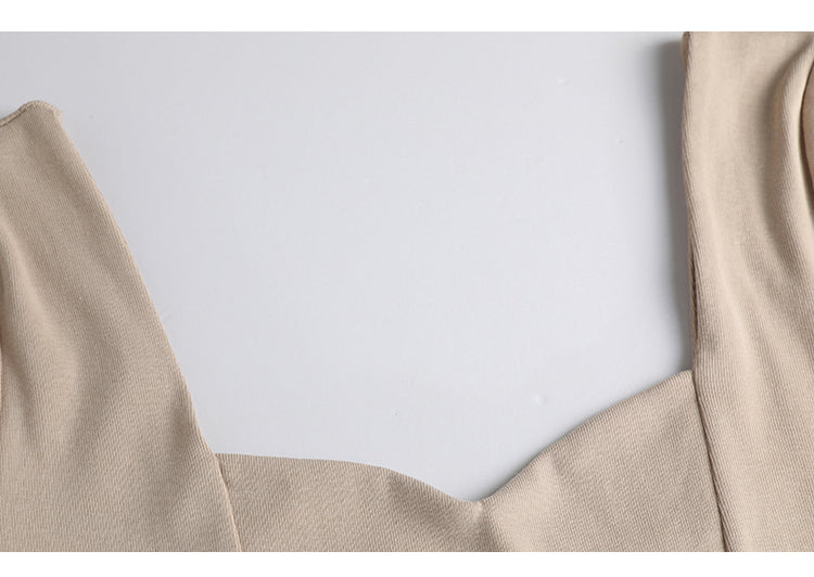 French Clavicle Square Collar Tops Women High Waist Croped Top Short Sleeve T-shirt Female