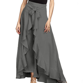 Women Pants Causal Ruffle Drawstring TrouserHigh Waist  Loose Dancing Outfits Palazzo Skirt