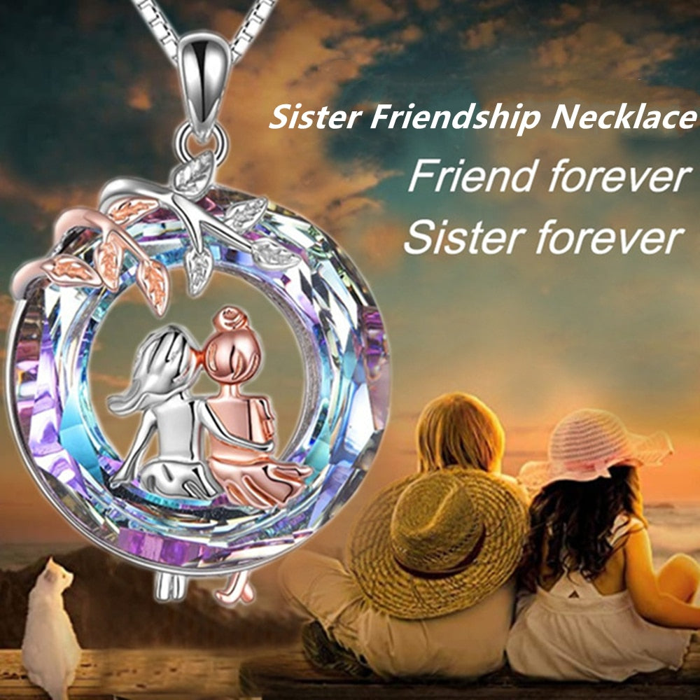 Friendship Round Sisters Pendant Necklace Natural Crystal Sisters Jewelry necklace