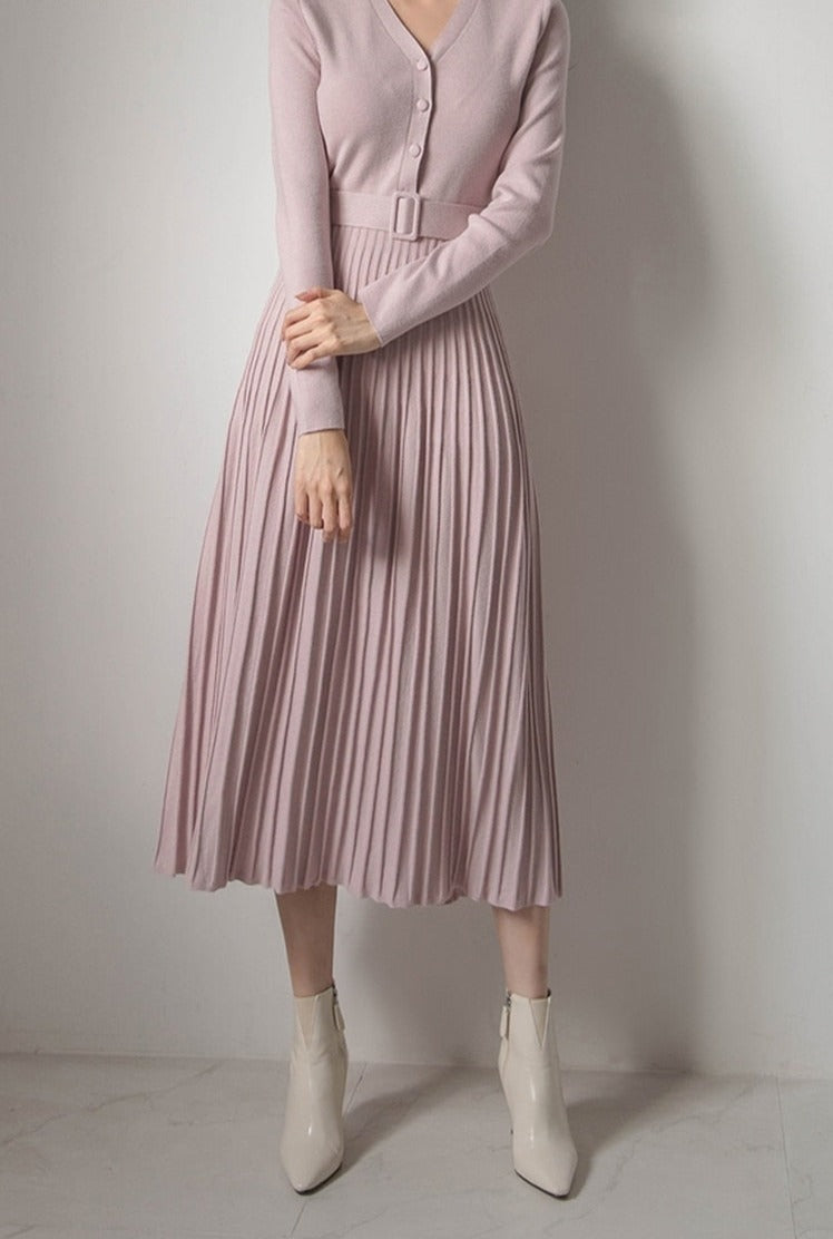 Single-breasted Women Sweater Dress Knitted Belted Female A-line soft dresses